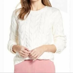 Rachel Parcell Cable Knit Crewneck Sweater White Size XXL